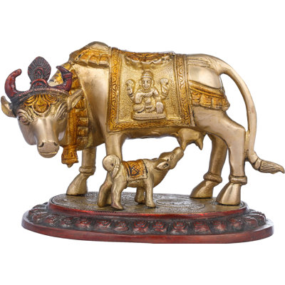 Vache et veau en laiton
