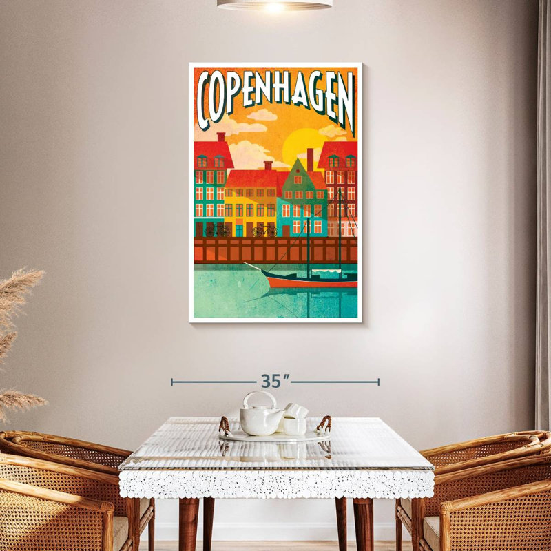 Affiche rétro de la ville de Copenhague, H 45 po x l 30 po