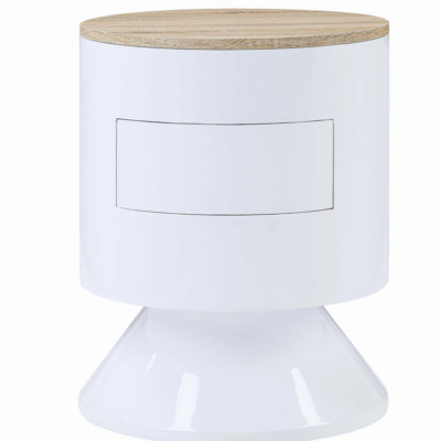 White High Gloss and Natural 1-drawer Drum Nightstand