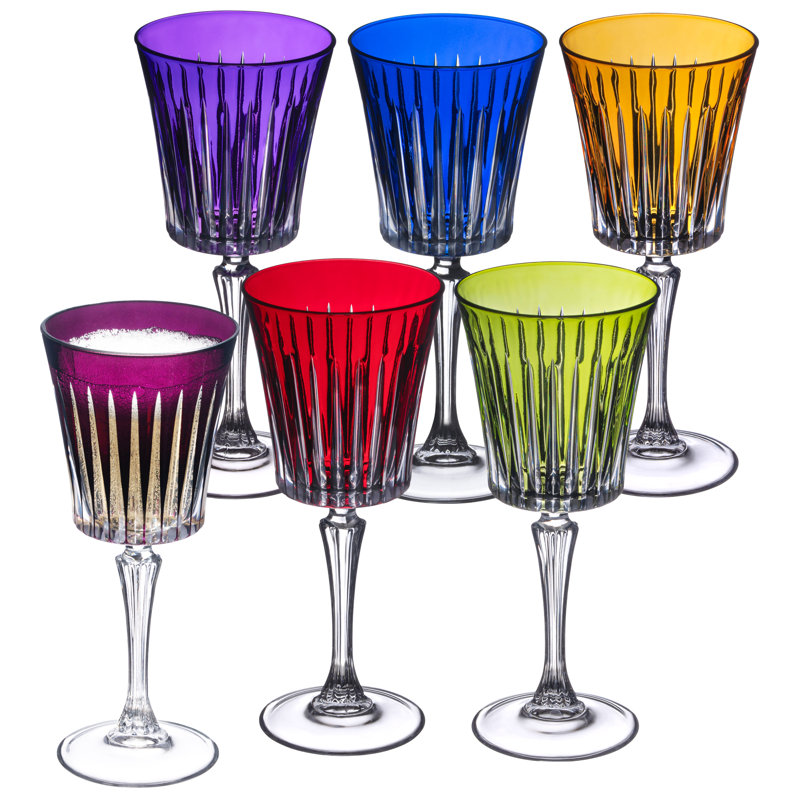 Colored Wine Glasses - Set of 6 Wine Goblets - Glassware - Water Goblets - 7.5 oz, Purple, Assorted
