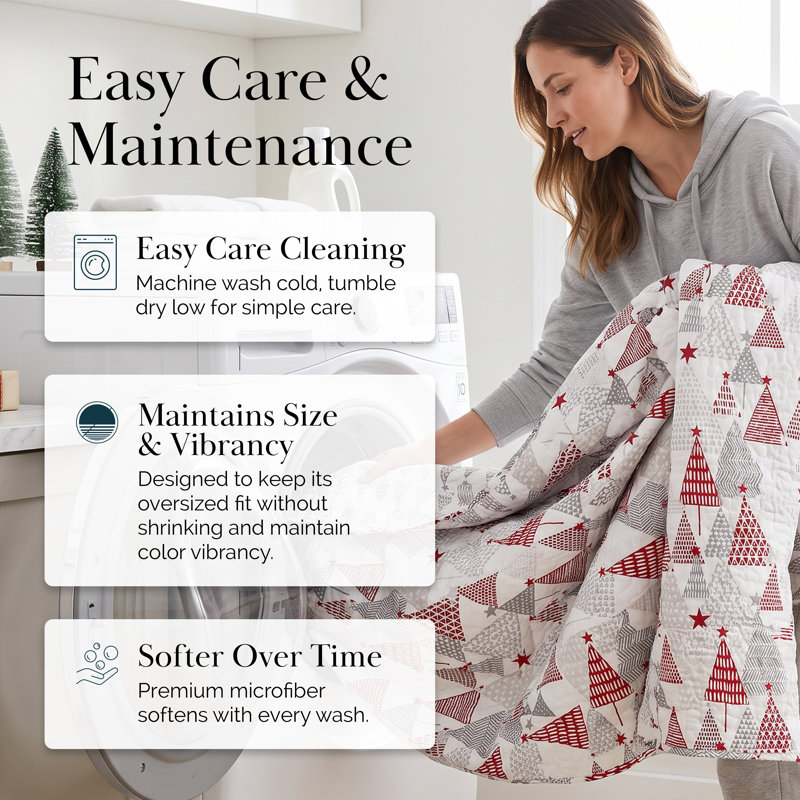 Ensemble de literie réversible Southshore Fine Linens Merry and Bright, 6 pièces, microfibre doublement brossée 100 g/m², avec 3 coussins décoratifs, grand lit/queen