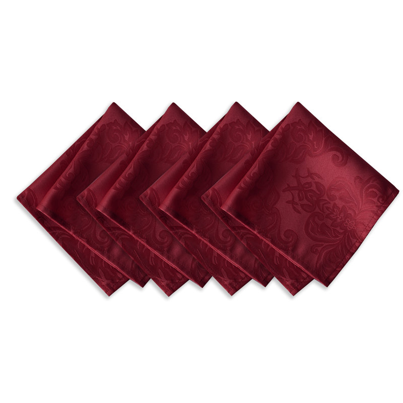 Burchfield 100% Polyester Damask Square Napkin, Burgundy