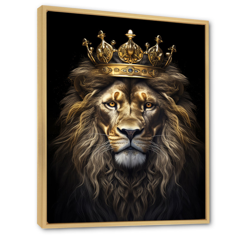 Majestic lion royal avec couronne d'or I - impressions sur toile de lion, H 32 po x l 24 po x P 1 po, Cadre flottant érable
