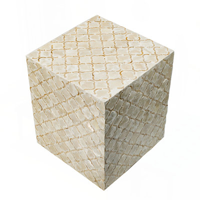 14x14x18" Square Capiz Stool, Cream