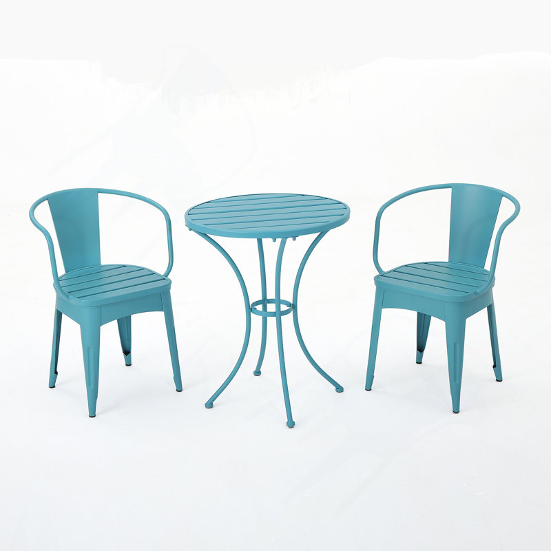 Colmar 3 PC KD Metal Set, Two Recliners, One Table, Powder Coated Iron, Waterproof