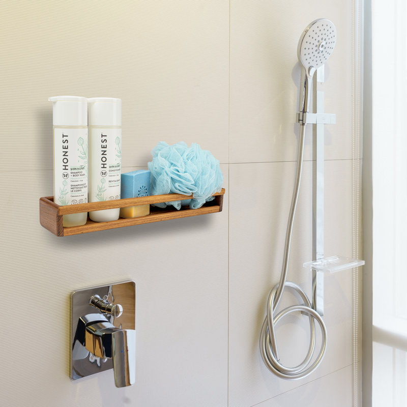 Teak Wall Mount Shower Caddy with Natural Finish