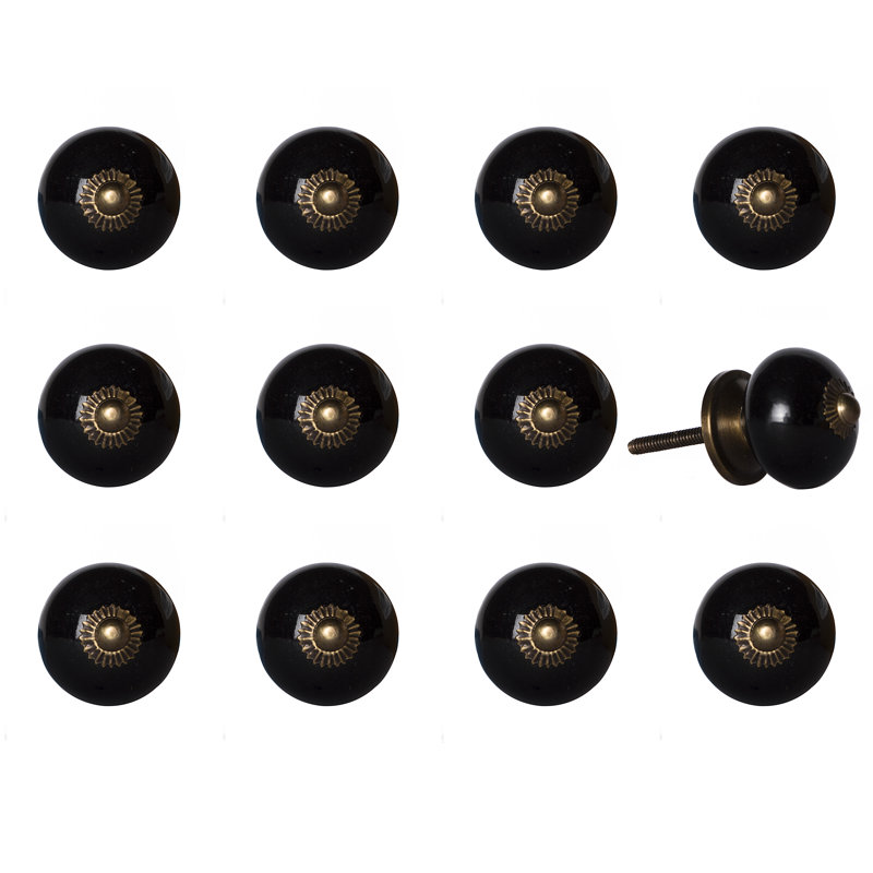 Ensemble de douze poignées de tiroir en céramique noire et dorée