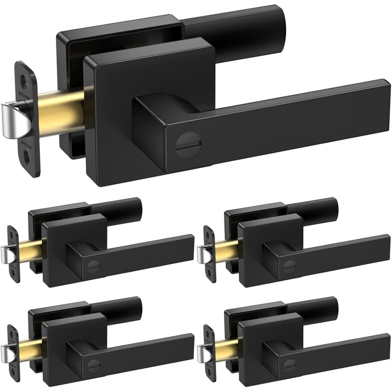 Poignées de porte noir mat 5PK, poignées de porte carrées réversibles pour le couloir et la chambre à coucher