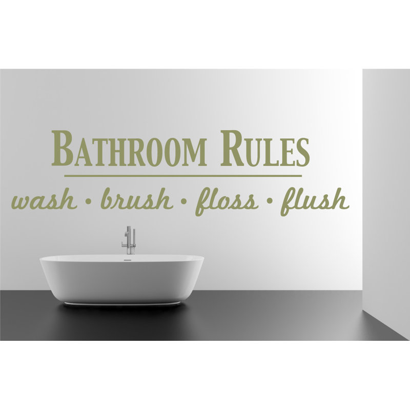 Décalcomanie murale règles de salle de bain, H 17 po x l 65 po x P 0,01 po, Olive