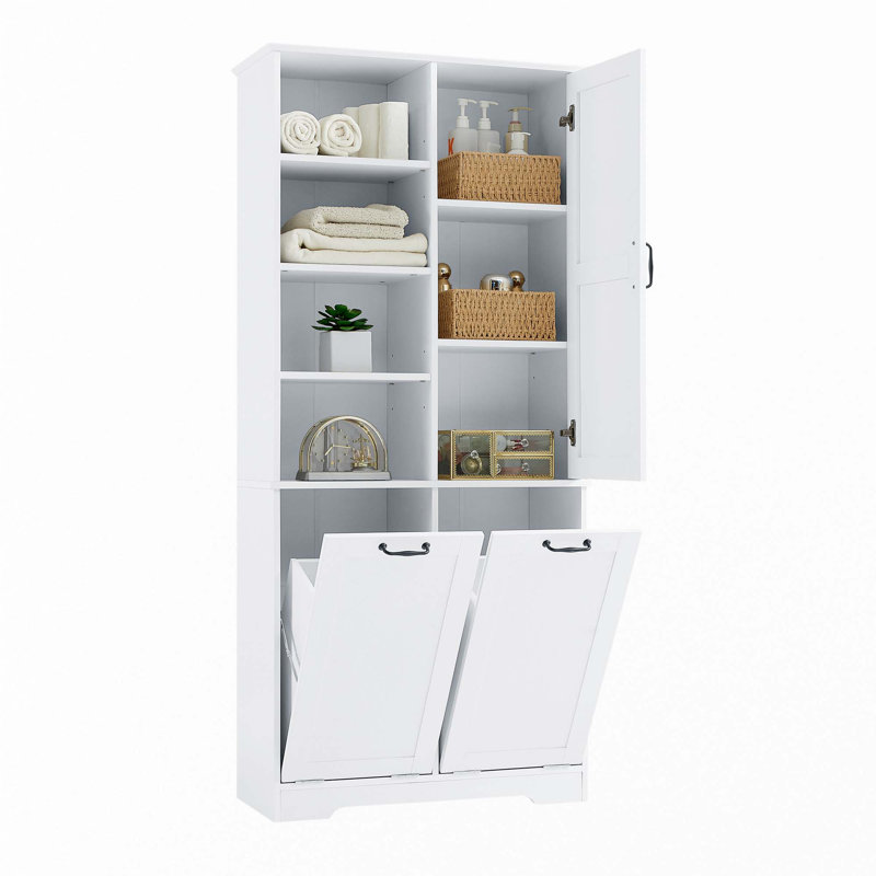 Armoire de rangement de salle de bain avec panier à linge inclinable