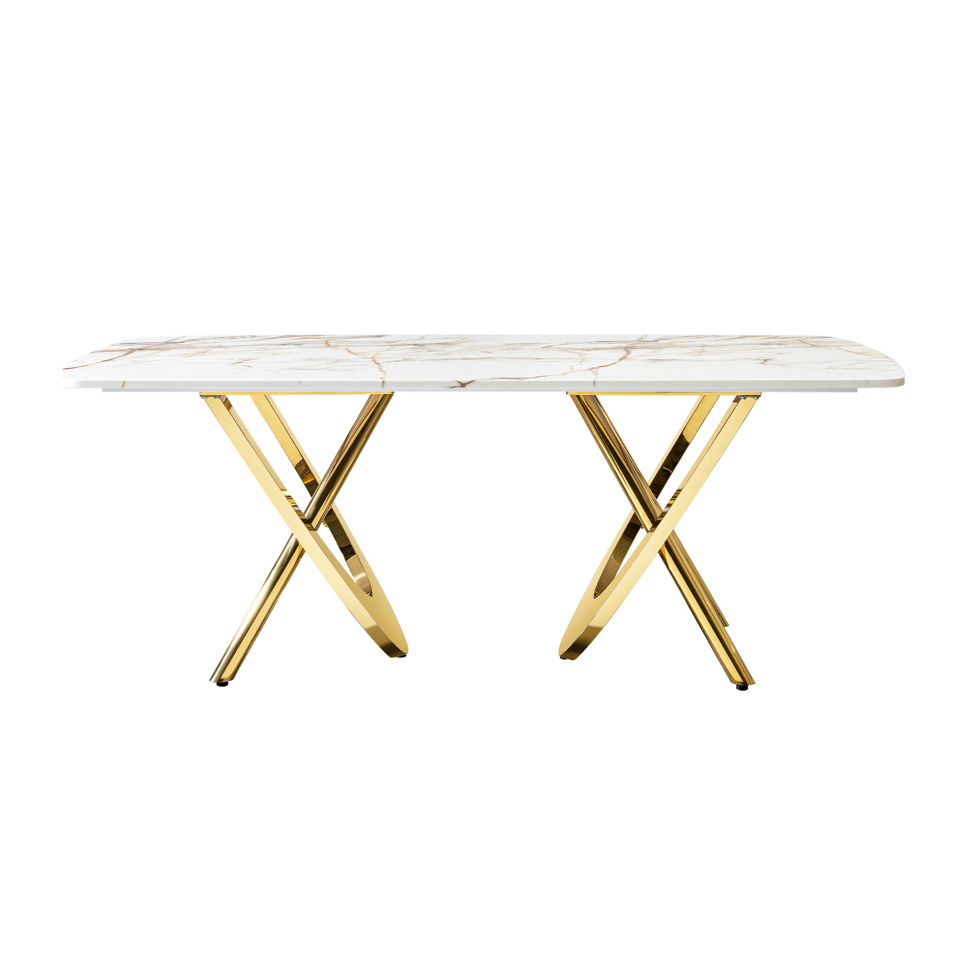 Everly Quinn Rectangular Marble Table With Gold Stainless Steel ...