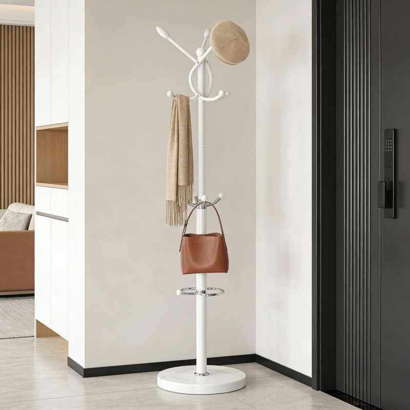 Portemanteau autoportant avec base en marbre naturel et porte-parapluie, portemanteau moderne avec 10 crochets pour l'entrée, le salon ou le bureau