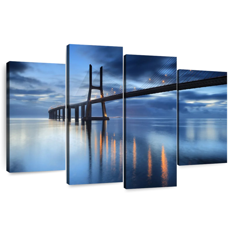Lilie Vasco Da Gama Bridge la nuit, H 48 po x l 75 po