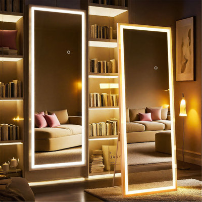 Miroir pleine grandeur avec lumières, habillage complet du corps debout, miroir suspendu pour le vestiaire de la chambre du salon, carré blanc