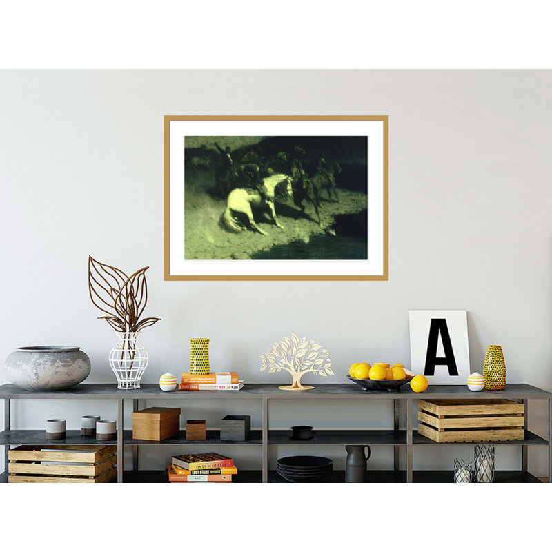 «Fired On» par Frederic Remington - impression giclée encadrée, H 30,51 po x l 41,5 po