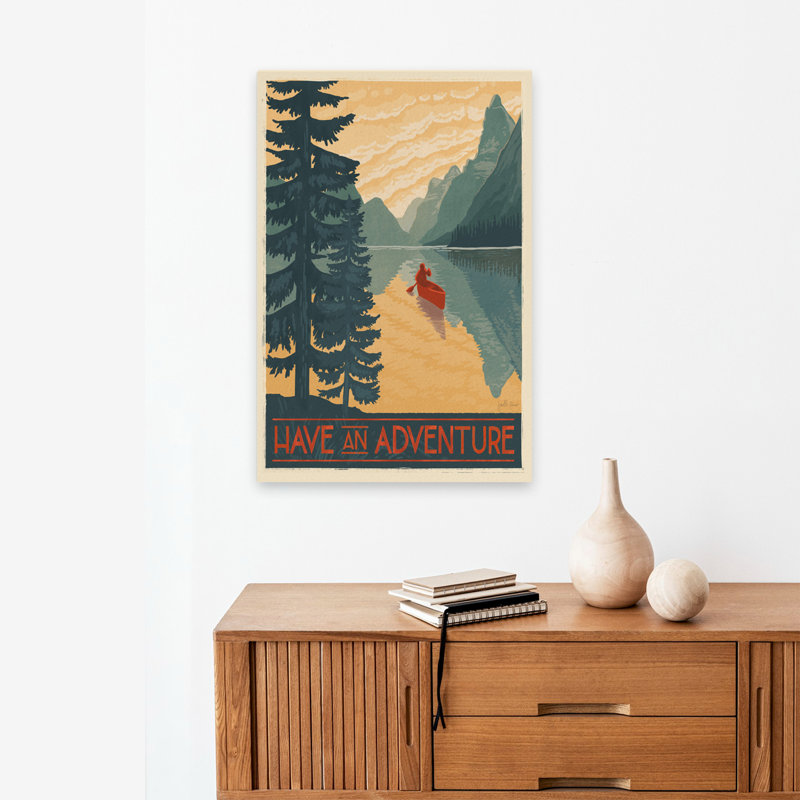 «Born To Roam V Adventure» - art d'aventure en canoë-kayak bleu, H 24 po x l 16 po