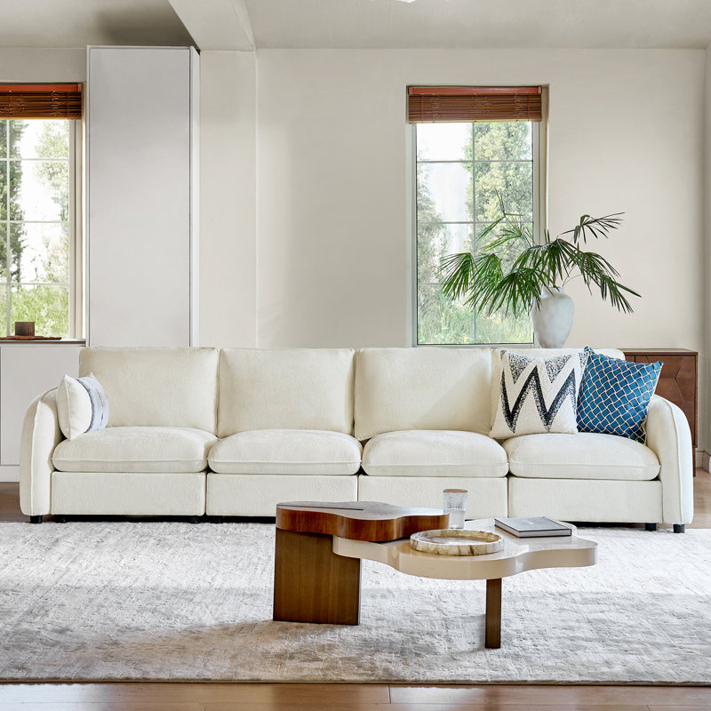 Terencio Modern Modular Storage Sectional Sofa with Hassle-free Assembly, Ivory, 34.5" H x 136" W x 35.75" D