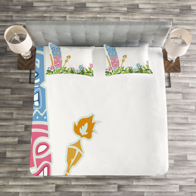 Adrion Blue/Pink/Green Microfibre Bedspread Set