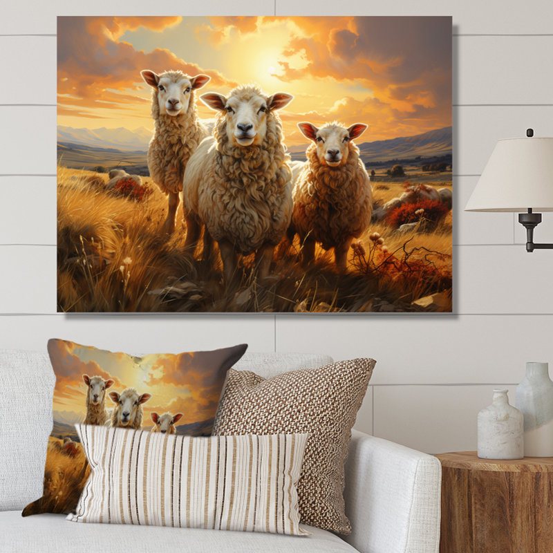 Sheep Golden Flock, reproduction d'art sur toile, H 34 po x l 44 po x P 1,5 po, Toile tendue
