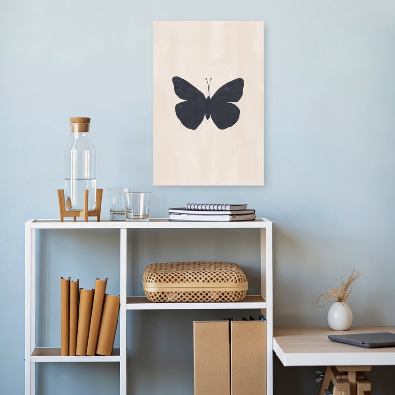 Silhouette de papillon sombre, style minimaliste rustique abstrait, paysage de papillons, art mural nature, 18" H x 12" W