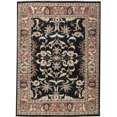 Tapis noir et rouge de haute qualité noué à la main