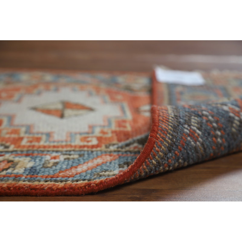 Tapis de couloir indien orange à motif géométrique Oushak 3 x 10