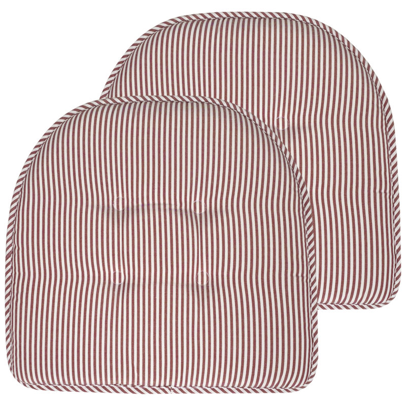 Pinstripe U Shaped Indoor Memory Foam 17" x 16" Chair Cushions, Burgundy, 2