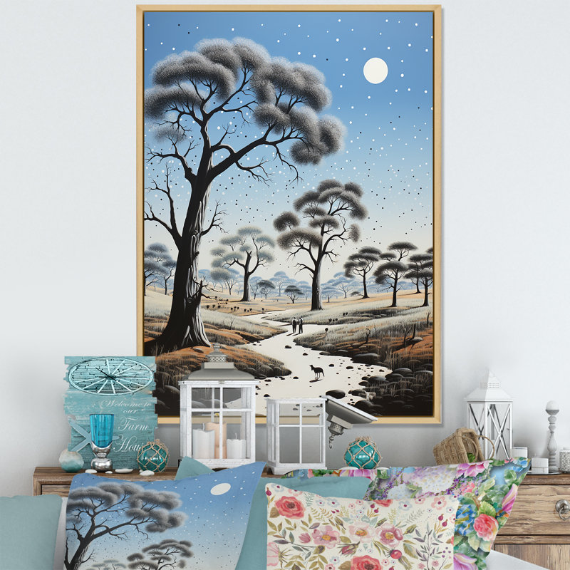 Baobab africain dans la nuit - Reproduction d'art mural arbre baobab, H 20 po x l 12 po, Cadre naturel flottant