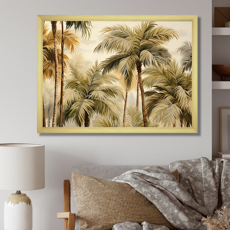 Palmier, désert, oasis III - palmiers, reproduction d'art sur toile, Encadrement doré, H 24 po x l 32 po x P 1 po