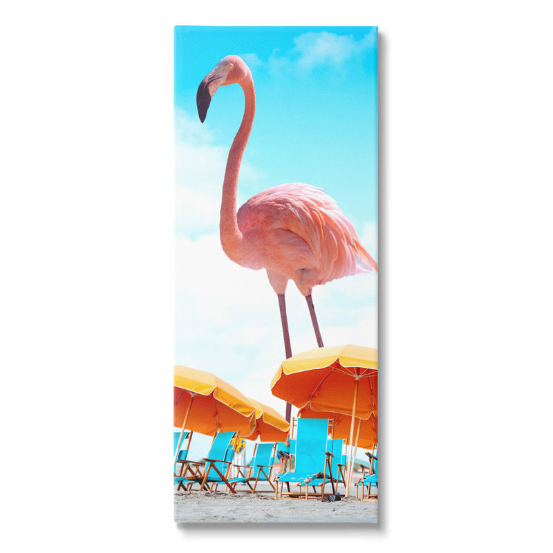 Giant Tropical Flamingo Beach Canvas Wall Art, 20" x 48"