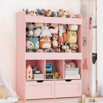 51.7"H Toy Box Storage Organizer,Large-Capacity Stuffed Animal Storage with 2 Movable Storage Drawers,3 Storage Cubes, Kids Bookshelf for Kids Room, P by August Grove