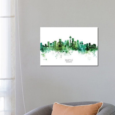 Seattle Washington Skyline by Michael Tompsett - 1 Piece Wrapped Canvas Painting