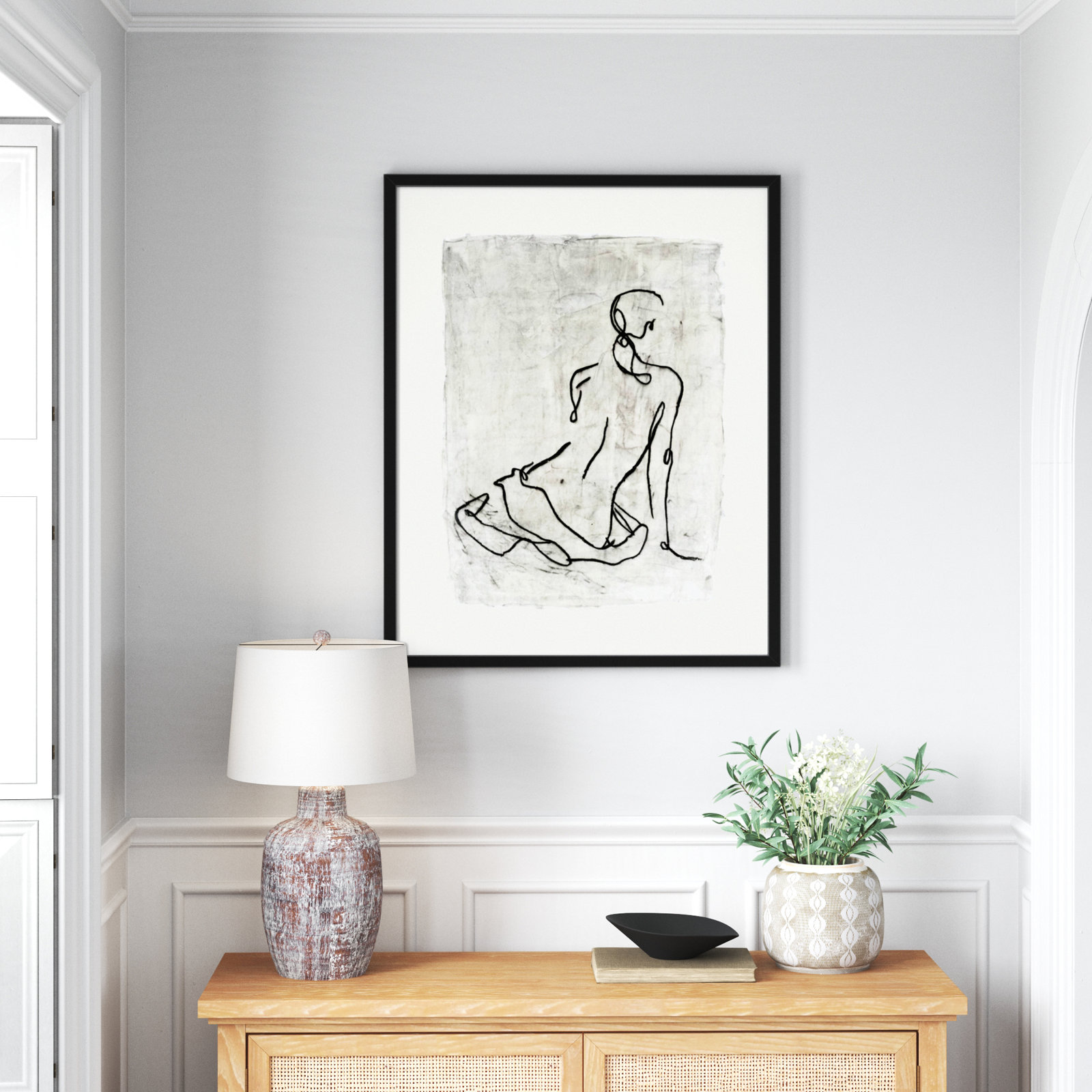 Embellished Gestural Contour I Print, Black Framed Paper, 41" H x 33" W