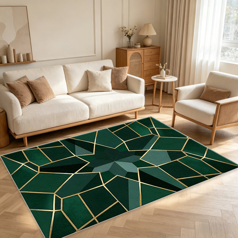 Emerald Gold Geometric carpet-easy to clean, machine-washable, soft and comfortable; suitable for door mats, kitchens, living rooms, bedrooms, corridors, and laundry areas. Easy to clean, durable carpet for home decoration.