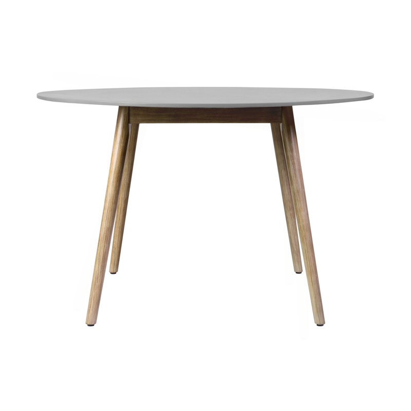 Kylie Outdoor Patio Round Dining Table In Light Eucalyptus And Gray Stone