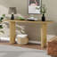 Élégante console avec plateau en placage de pin et pieds géométriques, table d'entrée en bois aggloméré moderne pour le salon, le bureau et la salle à manger-828874193