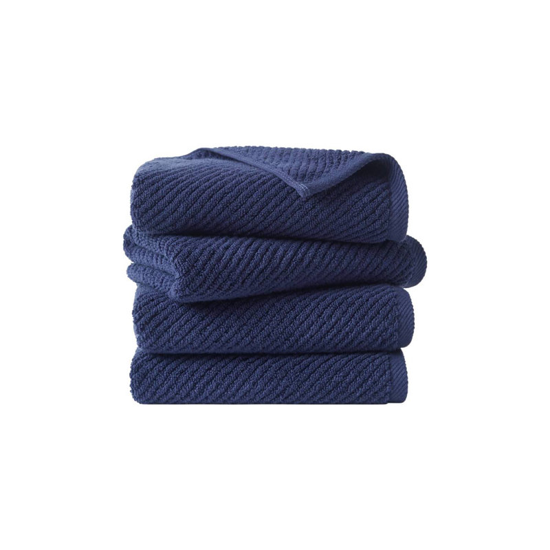 4-Piece 100% Cotton Quick Dry Diagonal Ribbed Hand Towel Set, Navy