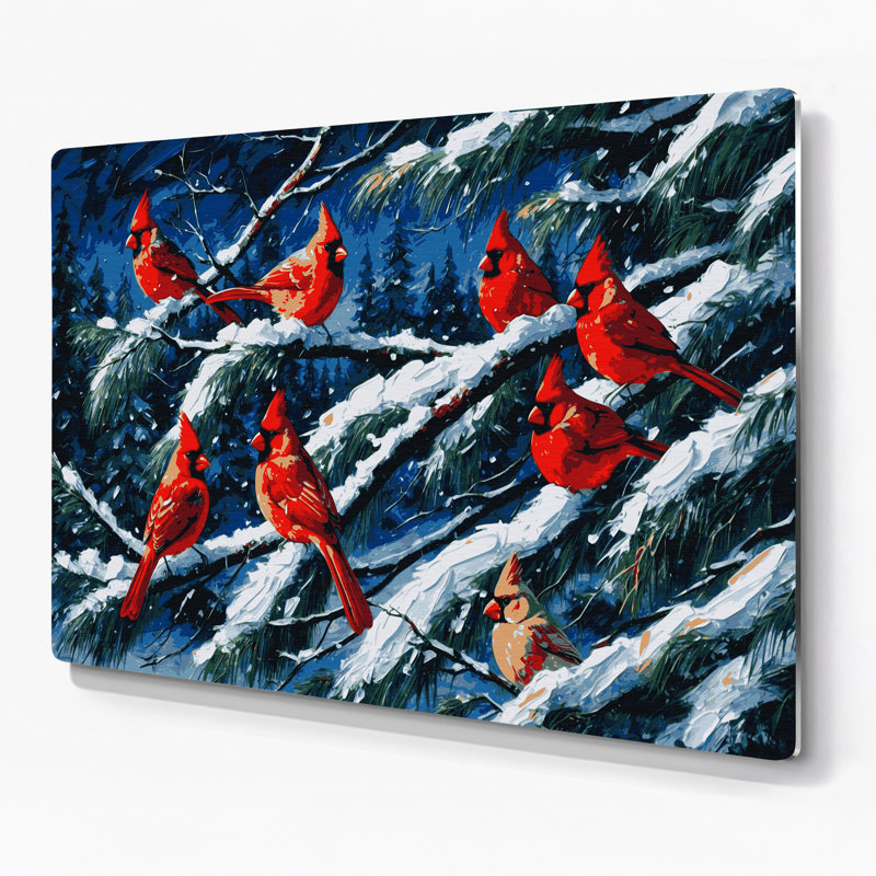 Birds Northern Cardinal, art mural gris en métal, H 132 po x l 168 po x P 0,05 po