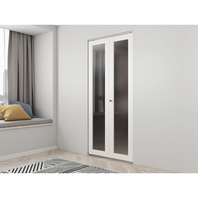 Porte pliante en panneau de fibres à densité moyenne blanche 36 po x 80 po avec quincaillerie et poignée de porte