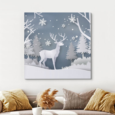 IDEA4WALL Canvas Wall Art Snow Deer Merry Christmas Painting Artwork For Home Prints Framed - Wrapped Canvas Print