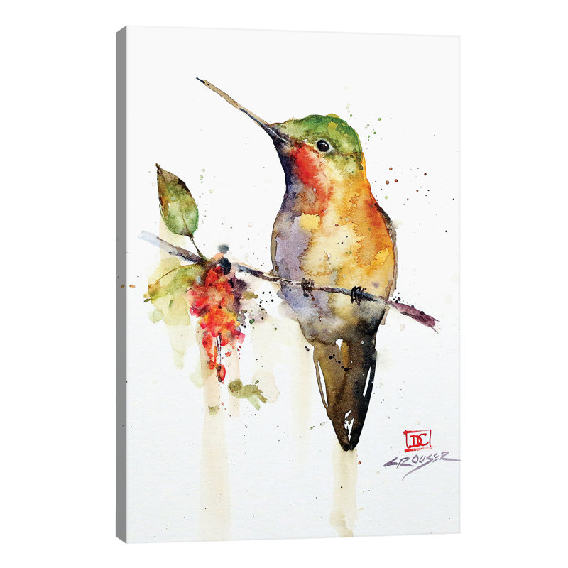 Hummingbird On Branch - Wrapped Canvas Painting, 66.04 cm H x 45.72 cm W x 1.91 cm D