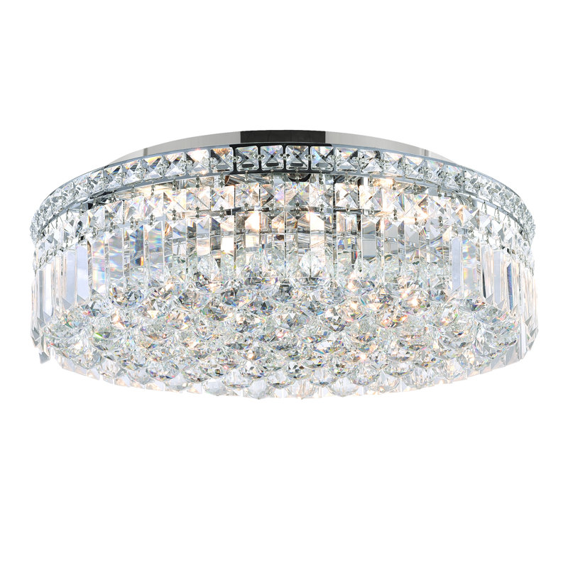 Chrome 20" Round Flush Mount for Bedroom, 8-Light Crystal Ceiling Fixture with E12 Bulb Base – LED Compatible, BACL Certified