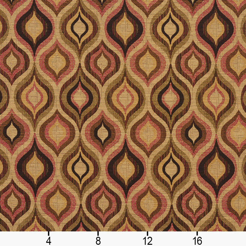 Tissu à texture géométrique, Doré / rouge