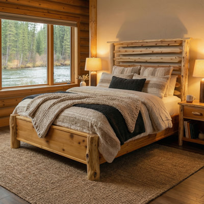 Fireside Lodge Headwaters Bed with Dimensional Cedar Rail System - Queen - Weathered