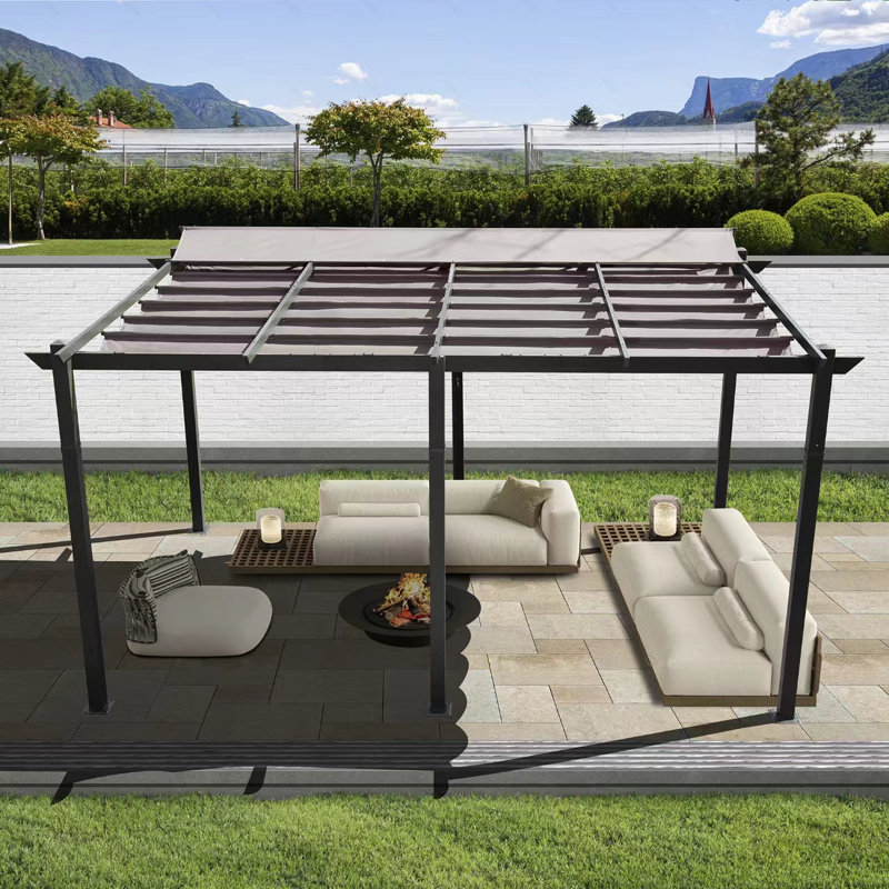 Pergola d'extérieur en aluminium rétractable avec auvent, Kaki, 11 pi x 16 pi