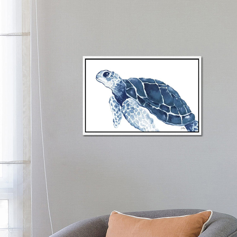 Turtle In The Blues by Elizabeth Medley - Gallery-Wrapped Canvas Giclée on Canvas, 66.04 cm H x 45.72 cm W, White Framed