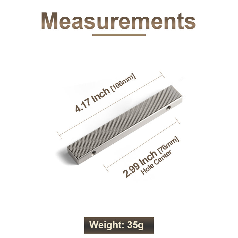Diamant - Poignée d'armoire longue à motifs, 3", Nickel satiné