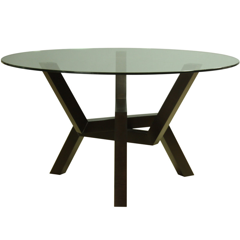 Kaira Round Glass Top with Solid Wood Base Dining Table, Chocolate