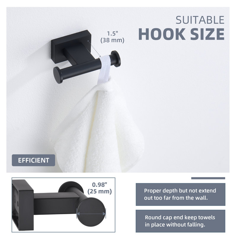 Crochet mural double en acier inoxydable SUS304, Noir mat