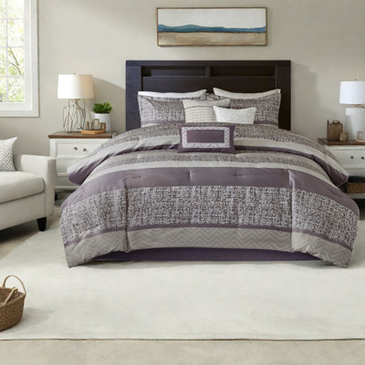 Luxueux ensembles de literie en jacquard 7 pièces, polyester doux, motif mauve, parfait pour les chambres à coucher modernes